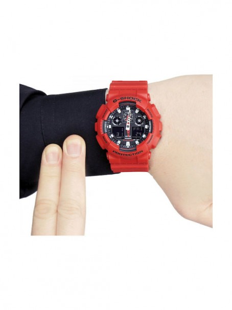 CASIO G-SHOCK Chronograph Red Rubber Strap GA-100B-4AER 