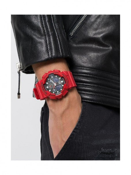 CASIO G-SHOCK Chronograph Red Rubber Strap GA-100B-4AER 