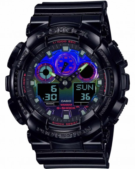 G-SHOCK Dual Time Chronograph Black Rubber Strap GA-100RGB-1AER 