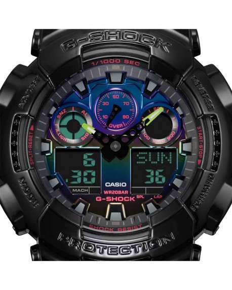 G-SHOCK Dual Time Chronograph Black Rubber Strap GA-100RGB-1AER 