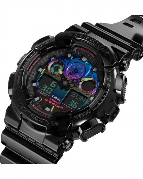 G-SHOCK Dual Time Chronograph Black Rubber Strap GA-100RGB-1AER 