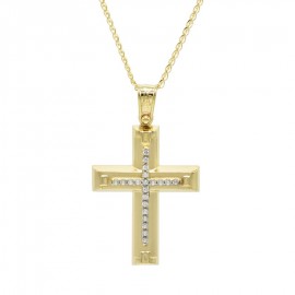 Σταυρός Με Αλυσίδα Χρυσός 14 Καράτια, Λευκά Ζιργκόν oro1103