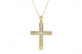 Σταυρός Με Αλυσίδα Χρυσός, 14 Καράτια, Λευκά Ζιργκόν oro1889