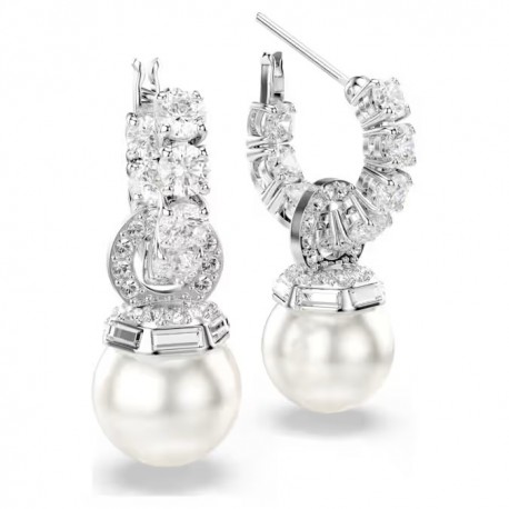 Swarovski Σκουλαρίκια-σταγόνα Matrix Crystal pearl, Λευκά, Επιμετάλλωση ροδίου 5691716 