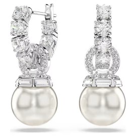 Swarovski Σκουλαρίκια-σταγόνα Matrix Crystal pearl, Λευκά, Επιμετάλλωση ροδίου 5691716