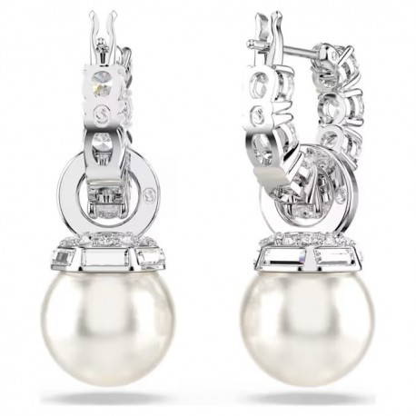 Swarovski Σκουλαρίκια-σταγόνα Matrix Crystal pearl, Λευκά, Επιμετάλλωση ροδίου 5691716 