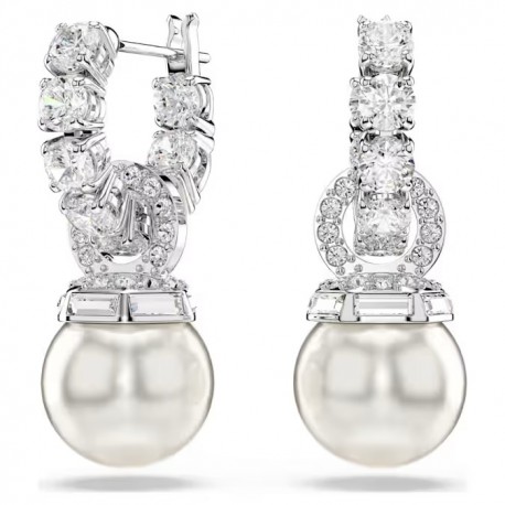 Swarovski Σκουλαρίκια-σταγόνα Matrix Crystal pearl, Λευκά, Επιμετάλλωση ροδίου 5691716 