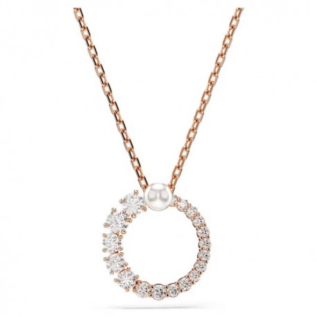 Swarovski κολιέ Matrix Crystal pearl, Στρογγυλή κοπή, Λευκό, Επιμετάλλωση σε ροζ χρυσαφί τόνο 5692265 