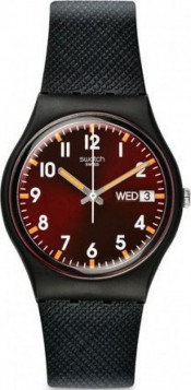 Swatch Sir Red,Black Rubber Strap SO28B704