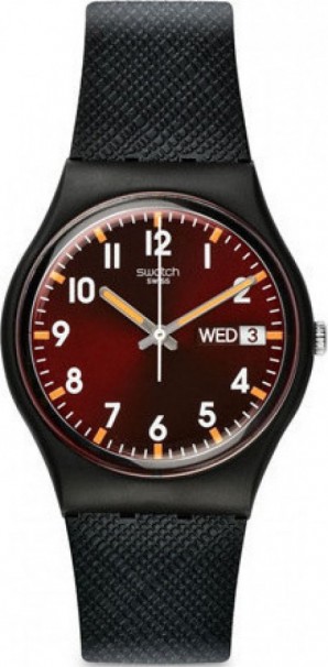 Swatch Sir Red,Black Rubber Strap SO28B704 