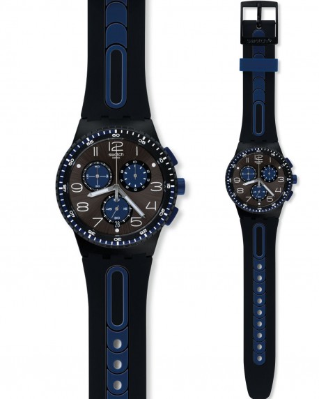 SWATCH Kaicco Black Rubber Strap Chronograph SUSB406  