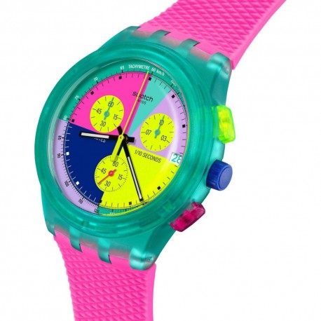 SWATCH NEON Flash Arrow Chronograph Pink Silicone SUSG408 