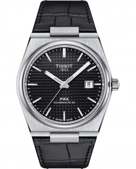 TISSOT PRX Powermatic 80 Automatic Black Leather Strap T1374071605100 